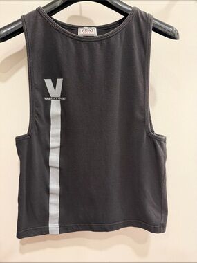 Versace Black Tank with White Vertical V Stripe